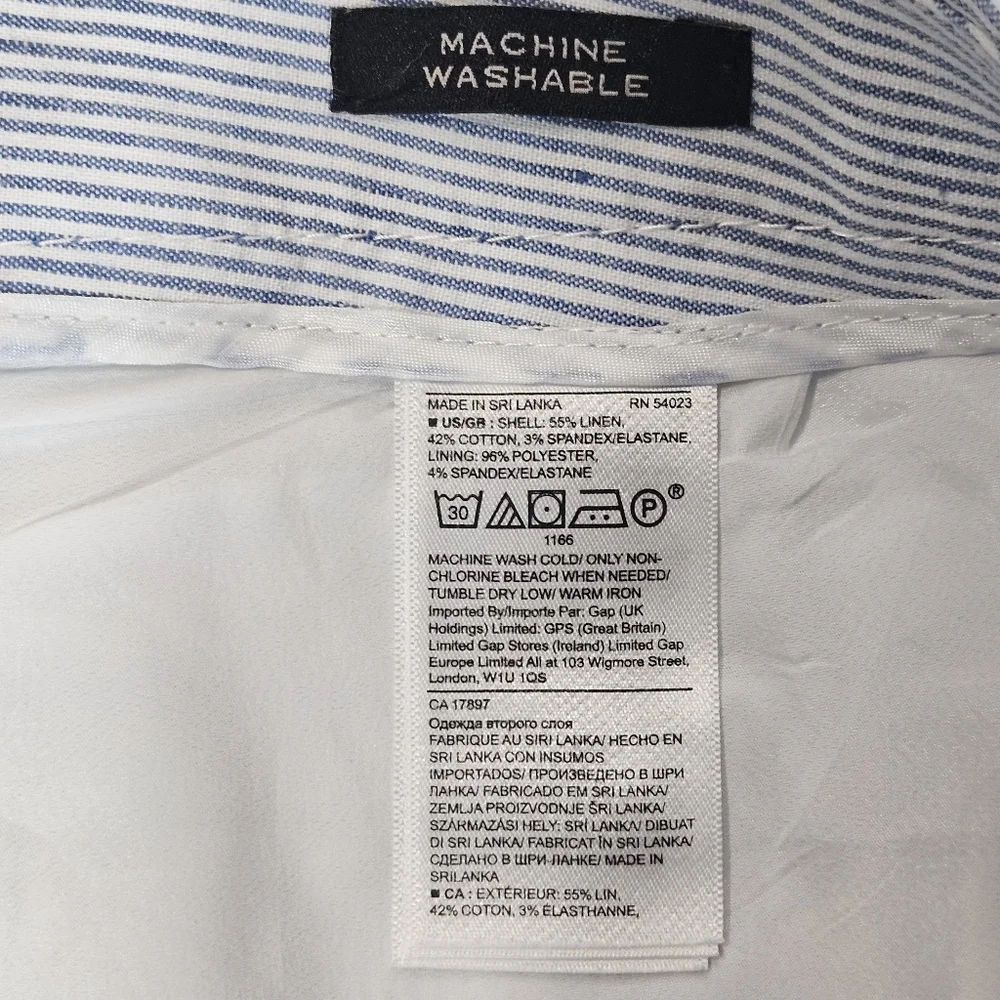 Banana Republic Linen Pants Womens‎ Size 12P Avery Blue White Striped Nautical